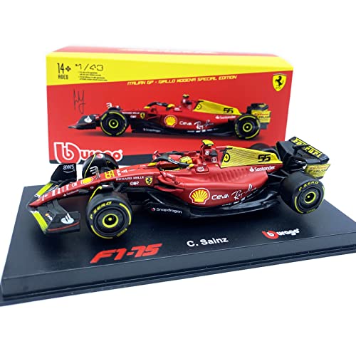 HTLNUZD Bburago 1/43 2022 F1-75 #55 75th Anniversary Carlos Sainz 1:43 Formula One Racing Car Alloy Die Cast Collection Vehicles Model (Hardcover 75th #55)