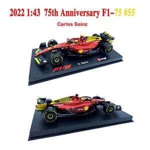 HTLNUZD Bburago 1/43 2022 F1-75 #55 75th Anniversary Carlos Sainz 1:43 Formula One Racing Car Alloy Die Cast Collection Vehicles Model (Hardcover 75th #55)