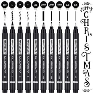 martcolor calligraphy pens, 10 size hand lettering pens for beginners writing, art drawings, sketching, scrapbooking, journaling, brush markers set for artist adults kids beginner