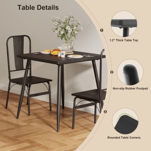 Gizoon 30" Dining Table Set for 2, 3-Piece Romantic Kitchen Table and Chairs with 1.2" Thick Board for Home, Apt, Balcony, Space-Saving, Heavy-Duty, Black