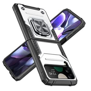 rluyidiks for samsung galaxy z flip 3 case,360°rotate ring stand magnetic cover case,military grade protection shockproof phone case,6.7inch for samsung galaxy z flip 3 5g,silver rus01-03 cp