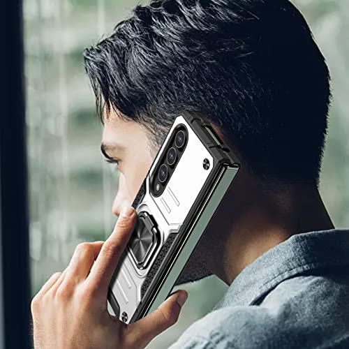 RLUYIDIKS for Samsung Galaxy Z Fold 4 Case,360°Rotate Ring Stand Magnetic Cover Case,Military Grade Protection Shockproof Phone Case,7.6inch for Samsung Galaxy Z Fold 4 5G,Silver RUS01-12