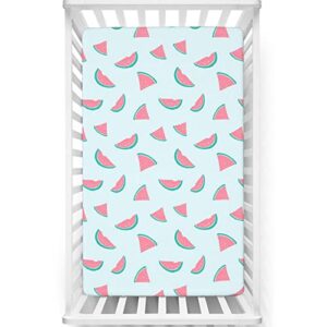 watermelon themed fitted mini crib sheets,portable mini crib sheets toddler bed mattress sheets-baby crib sheets for girl or boy,24“ x38“,pastel pink dark seafoam pale blue