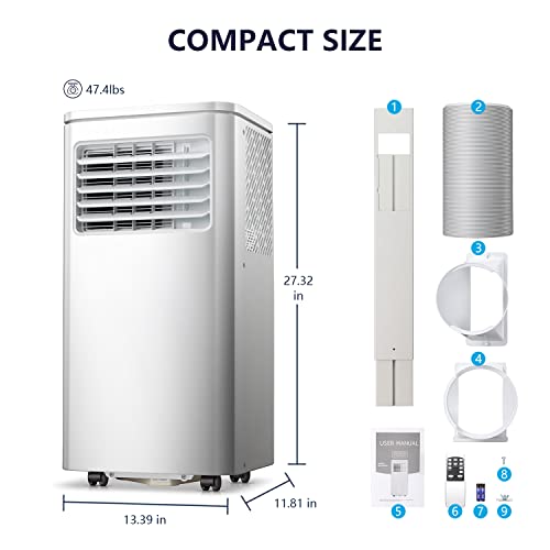 ZAFRO 8,000 BTU Portable Air Conditioners, Portable AC with Dehumidifier/Fan/Sleep Modes, 24Hrs Timer/Remote/Digital Display/Installation Kits/Energy-saving/Cool Room up to 350 Sq.ft, White