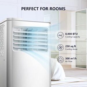 ZAFRO 8,000 BTU Portable Air Conditioners, Portable AC with Dehumidifier/Fan/Sleep Modes, 24Hrs Timer/Remote/Digital Display/Installation Kits/Energy-saving/Cool Room up to 350 Sq.ft, White