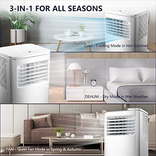 ZAFRO 8,000 BTU Portable Air Conditioners, Portable AC with Dehumidifier/Fan/Sleep Modes, 24Hrs Timer/Remote/Digital Display/Installation Kits/Energy-saving/Cool Room up to 350 Sq.ft, White