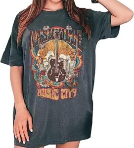 oversized nashville shirts women country music concert outfits casual rock band graphic tee tops rock&roll t shirts(m,a-dark grey)