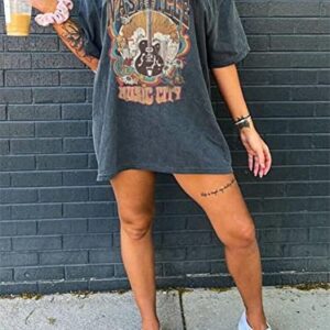 Oversized Nashville Shirts Women Country Music Concert Outfits Casual Rock Band Graphic Tee Tops Rock&Roll T Shirts(M,a-Dark Grey)