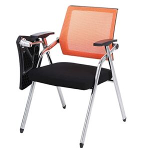 student chair with desk attached, mesh office chair with lumbar support,foldable computer desk chair with tablet arm writing board and cup holder metal frame backrest table chair ( color : orange )