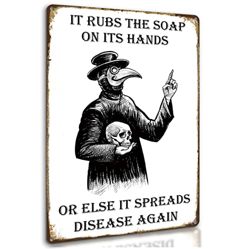 Wash Your Hand Plague Doctor Gothic Decor Wall Decor Guest Wall Decor Art Tin Sign In The Bathroom Bedroom 8 X 12 Inch