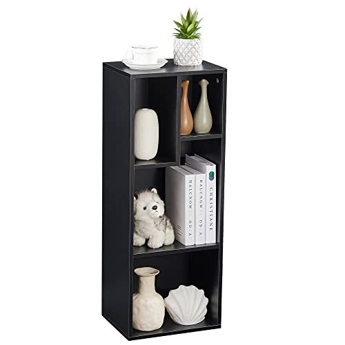 VECELO 3-Tier Small Bookcase, 4 Cube Bookshelf with Height Difference Shelves for Most Books, Modern Floor Standing Unit, Each Shelf Hold Up to 66 LBS for Living Room Bedroom, Black