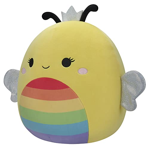 Squishmallows Original 12-Inch Sunny Honey Bee with Rainbow Belly and Silver Crown- Medium-Sized Ultrasoft Official Jazwares Plush