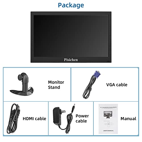 Pisichen Portable Small Monitor 13.3 inch Mini HDMI Monitor 1366x768 LED Monitor, HDMI/VGA/USB/AV/BNC Input for PC Computer Laptop PS4 Xbox Ras Pi, Wall Mountable, Built-in Speakers