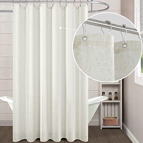 KOUFALL 96 Inch Shower Curtain,Natural Linen Waterproof Modern Boho Farmhouse Fabric Extra Long Shower Curtains for Bathroom Set with Hooks,72 x 96 in Length,Cream Beige