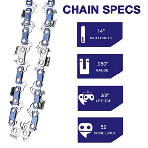 4 Pack 14 Inch Chainsaw Chain 3/8" LP Pitch .050'' Gauge 52 Drive Links fits Craftsman, Echo, Poulan, Ryobi and more