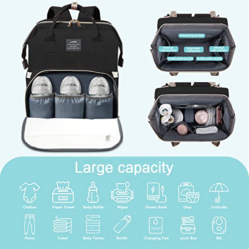 Fandiar Diaper Bag with Changing Station, Diaper Bags for Baby Girl Boy Multi-Function Travel Portable Bassinet Backpack Mommy Bag, Large Capacity, Water Resistant and Stylish