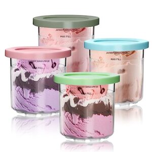 for ninja creami pints and lids - 4 pack, creami containers fit for ninja nc301 nc300 nc299amz cn305a xskpld4bcd series 7-in-1 ice cream maker, 16oz icreami pint jars, bpa-free dishwasher safe