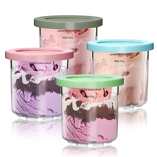 For Ninja Creami Pints and Lids - 4 pack, Creami Containers Fit for Ninja NC301 NC300 NC299AMZ CN305A XSKPLD4BCD Series 7-in-1 Ice Cream Maker, 16oz Icreami Pint Jars, BPA-Free Dishwasher Safe