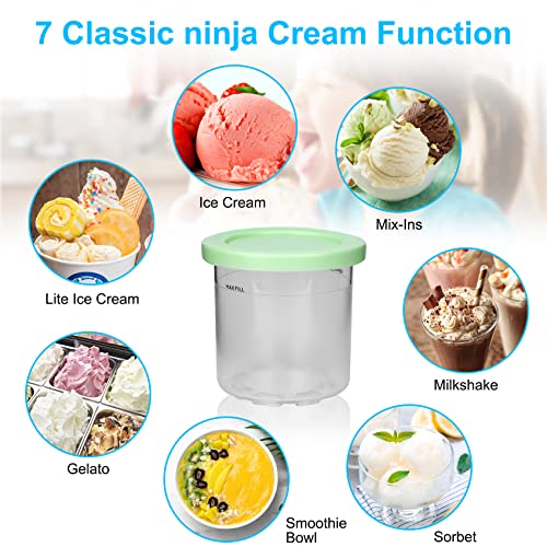 For Ninja Creami Pints and Lids - 4 pack, Creami Containers Fit for Ninja NC301 NC300 NC299AMZ CN305A XSKPLD4BCD Series 7-in-1 Ice Cream Maker, 16oz Icreami Pint Jars, BPA-Free Dishwasher Safe