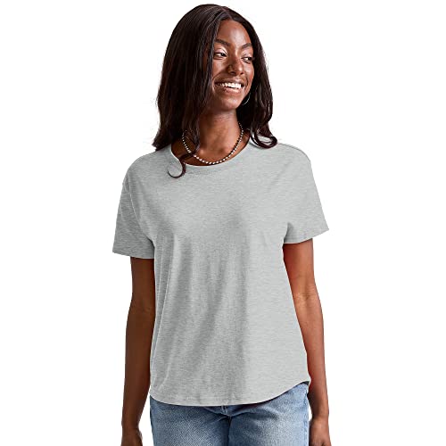 Hanes Originals Oversized T-Shirt, Cotton Crewneck Tee for Women, Curved Hem, Light Steel, X Large