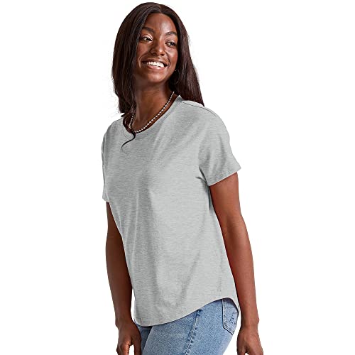 Hanes Originals Oversized T-Shirt, Cotton Crewneck Tee for Women, Curved Hem, Light Steel, X Large