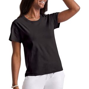 hanes originals tri-blend, curved-hem tee, classic crewneck t-shirt for women, black, x small