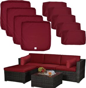 9 pack outdoor patio cushions pillows replacement covers fit for 5 pieces 4-seater wicker rattan furniture conversation set sectional sofa chair,water-resistant fadeless,burgundy-cover only