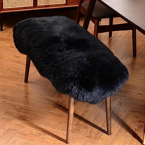 LLB Genuine Sheepskin Area Rug Wool Rug Fur Carpet Fluffy Shaggy Fur Rug for Living Room Kids Bedroom Real Sheepskin Throw Lambskin Rugs Sofa Mat Chair Seat Covers (Black, 2 x 3 ft Sheepskin)