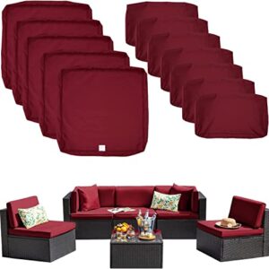 12 pack outdoor patio cushions pillows replacement covers fit for 6 pieces 5-seater wicker rattan furniture conversation set sectional sofa chair,water-resistant fadeless,burgundy-covers only