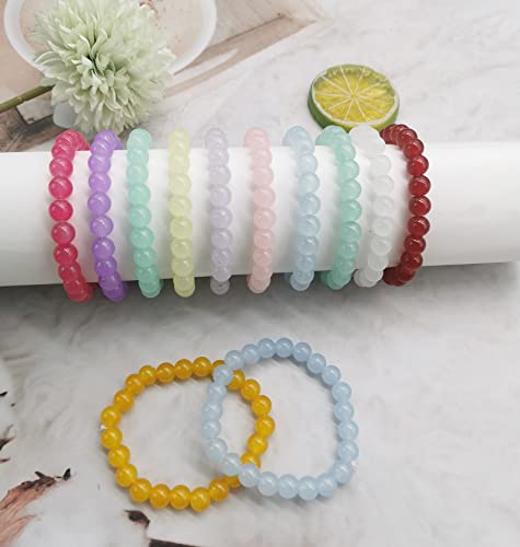 SAMOCO 24Pcs 8mm Beaded Stretch Bracelet Handmade Round Glass Bracelet for Women Multicolor Matte Beads Elastic Bracelet