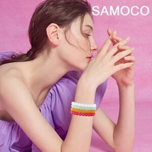 SAMOCO 24Pcs 8mm Beaded Stretch Bracelet Handmade Round Glass Bracelet for Women Multicolor Matte Beads Elastic Bracelet