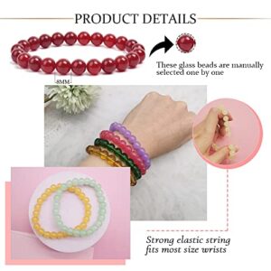 SAMOCO 24Pcs 8mm Beaded Stretch Bracelet Handmade Round Glass Bracelet for Women Multicolor Matte Beads Elastic Bracelet