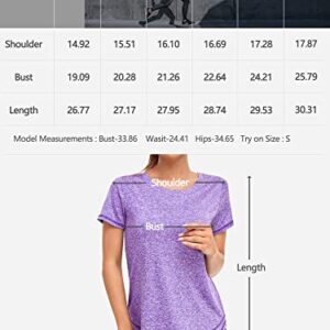 Abrooical Womens Athletic Tops Short Sleeve Sport Shirts Oversized Workout Tshirts Training Tee Purple XXX-Large