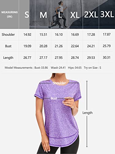 Abrooical Womens Athletic Tops Short Sleeve Sport Shirts Oversized Workout Tshirts Training Tee Purple XXX-Large