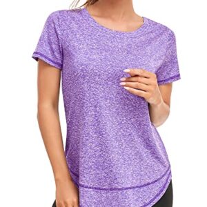 Abrooical Womens Athletic Tops Short Sleeve Sport Shirts Oversized Workout Tshirts Training Tee Purple XXX-Large