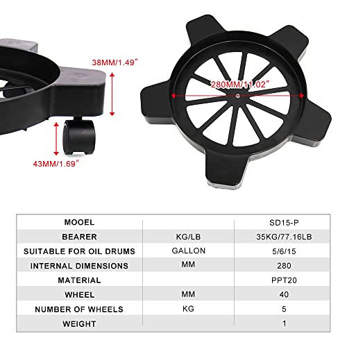 CNQLIS 5 Gallon Bucket Dolly with 5 Smooth-Rolling Swivel Casters,75 lbs,No Tip or Spilling for 5 Gallon Bucket and Flowerpot,11" Inside Diameter，Black （2Pcs）