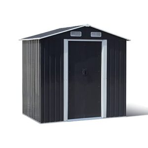 fizzeey 6' x 4' outdoor storage shed metal garden sheds w/lockable doors for backyard patio lawn, black