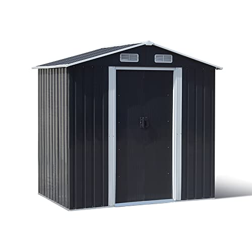 FIZZEEY 6' x 4' Outdoor Storage Shed Metal Garden Sheds w/Lockable Doors for Backyard Patio Lawn, Black