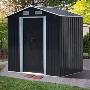 FIZZEEY 6' x 4' Outdoor Storage Shed Metal Garden Sheds w/Lockable Doors for Backyard Patio Lawn, Black