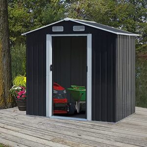 FIZZEEY 6' x 4' Outdoor Storage Shed Metal Garden Sheds w/Lockable Doors for Backyard Patio Lawn, Black