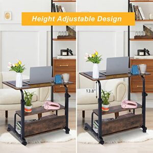 Laptop Desk Adjustable Desk Small Standing Desk Home Office Desks for Small Spaces Portable Desk Table for Bedrooms, 31.5" Rustic Uplift Study Desk Mobile Rolling Computer Work Desk on Wheels (Rustic)