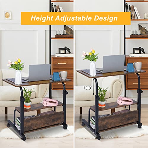 Laptop Desk Adjustable Desk Small Standing Desk Home Office Desks for Small Spaces Portable Desk Table for Bedrooms, 31.5" Rustic Uplift Study Desk Mobile Rolling Computer Work Desk on Wheels (Rustic)