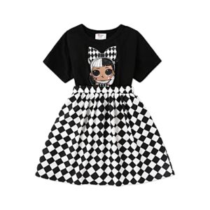 l.o.l. surprise! toddler girls dresses plaid splice a-line dress crew neck short sleeve party dress black 3-4 years