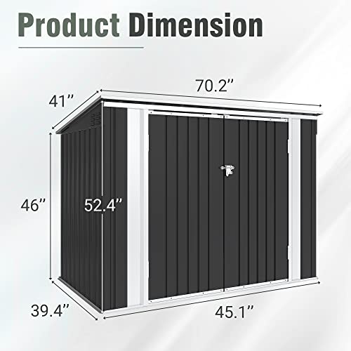 Greesum Metal Outdoor Storage Shed, Steel Utility Tool Shed Storage House with Door & Lock, 5.8' * 3.3' Metal Sheds Outdoor Storage for Trash Can, Black