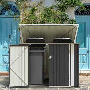 Greesum Metal Outdoor Storage Shed, Steel Utility Tool Shed Storage House with Door & Lock, 5.8' * 3.3' Metal Sheds Outdoor Storage for Trash Can, Black