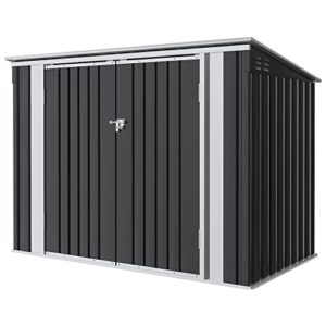 Greesum Metal Outdoor Storage Shed, Steel Utility Tool Shed Storage House with Door & Lock, 5.8' * 3.3' Metal Sheds Outdoor Storage for Trash Can, Black