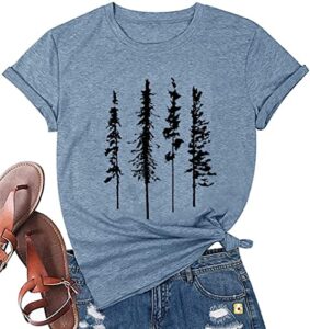 women funny pine tree shirt camping graphic short sleeve tops novelty casual round neck hiking loose fit tshirt,ink blue m