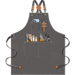 nlus chef apron for men, heavy duty cotton canvas apron cross back apron with adjustable straps and large pockets