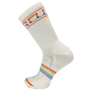 merrell -men's and -women's zoned lightweight cushion wool hiking crew socks-1 pair pack-breathable unisex arch support, white rainbow, small-medium