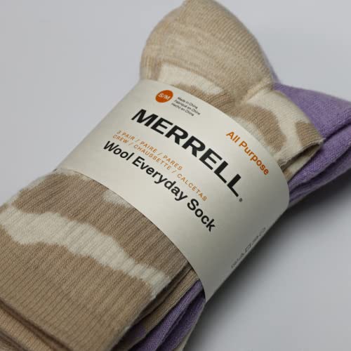 Merrell -men's and -women's Lightweight Wool Everyday Hiking Crew Socks-3 Pair Pack-Arch Support and Moisture Wicking, White, Small-Medium